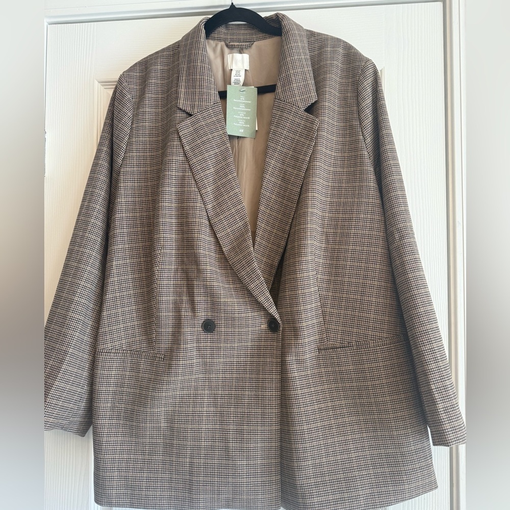 NWT H&M Double Breasted Jacket - Brown Houndstooth -  size Large